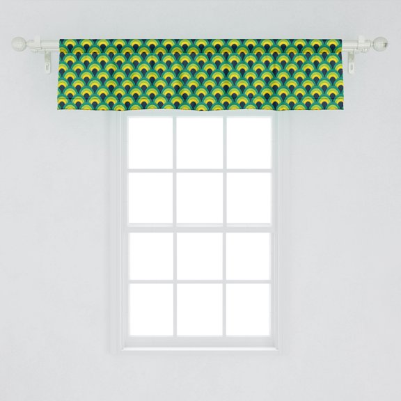 Ambesonne Yellow and Green Window Valance, Pattern of Half Circles Fish Scales Inspired, Curtain Valance for Kitchen Bedroom Decor with Rod Pocket, 54" X 12", Teal Multicolor