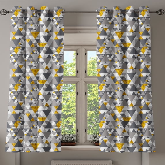 Ambesonne Yellow Grey Grommet Curtain, Zig Zag Triangles, 50" x 63", Charcoal Grey Marigold
