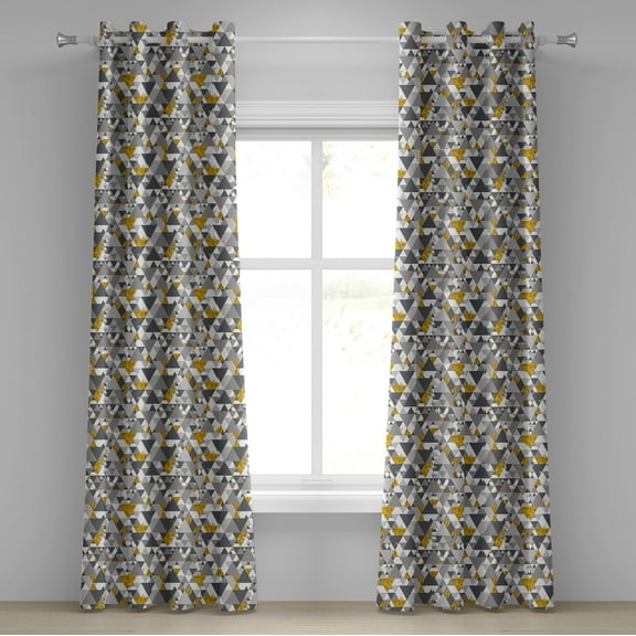 Ambesonne Yellow Grey Grommet Curtain, Zig Zag Triangles, 50" x 84", Charcoal Grey Marigold