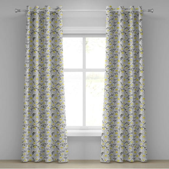 Ambesonne Yellow Grommet Curtain, Bees Chamomile Meadow, 50" x 120", Grey Yellow White