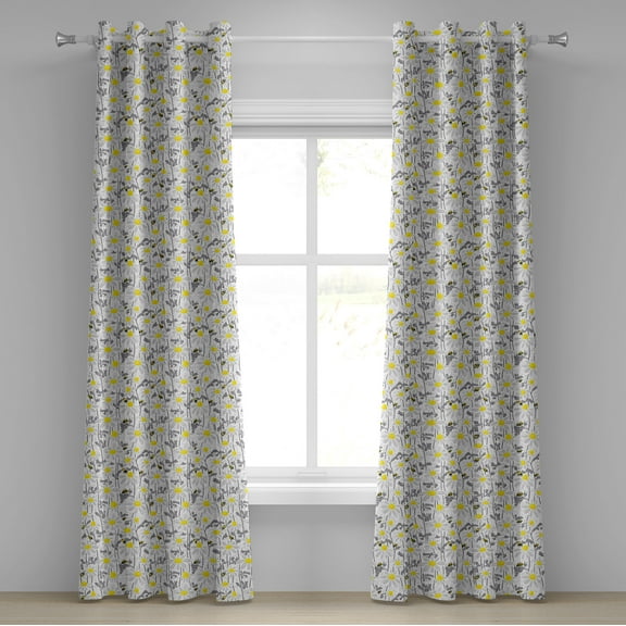 Ambesonne Yellow Grommet Curtain, Bees Chamomile Meadow, 50" x 96", Grey Yellow White