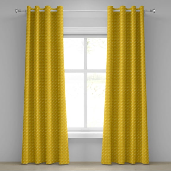 Ambesonne Yellow Grommet Curtain, Lines and Swirling Motifs, 50" x 84", Yellow