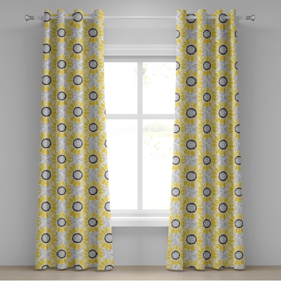 Ambesonne Yellow Grommet Curtain, Sun Flower Nature Art, 50" x 108", Yellow Grey