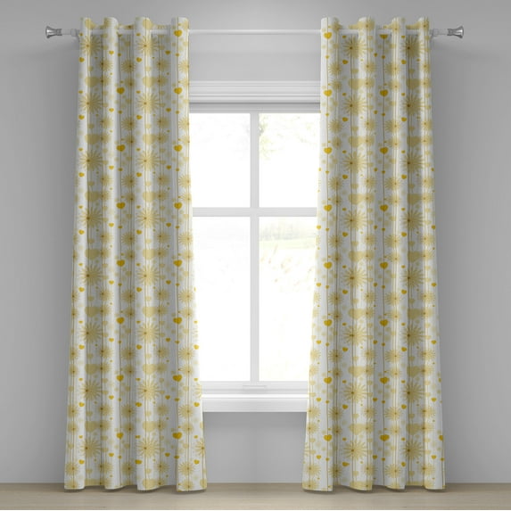 Ambesonne Yellow Grommet Curtain, Valentines Floral Design, 50" x 108", Earth Yellow Beige