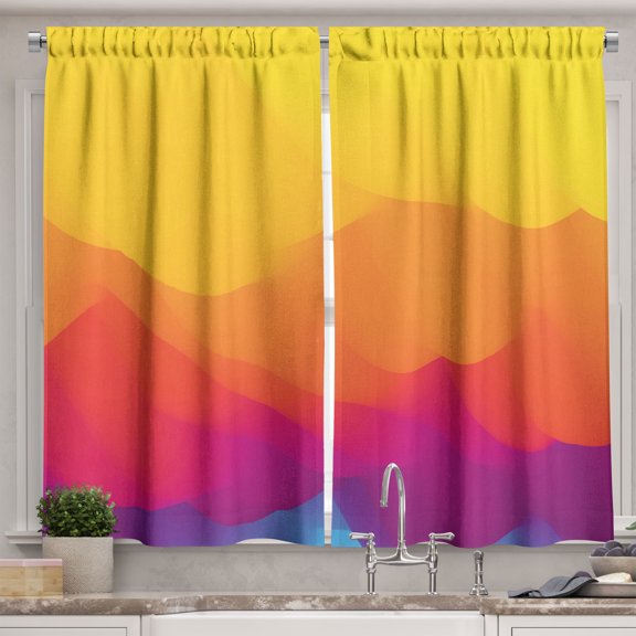 Ambesonne Yellow Kitchen Curtains, Cloud Like Whimsical Shapes, 55"x39", Burnt Sienna Magenta