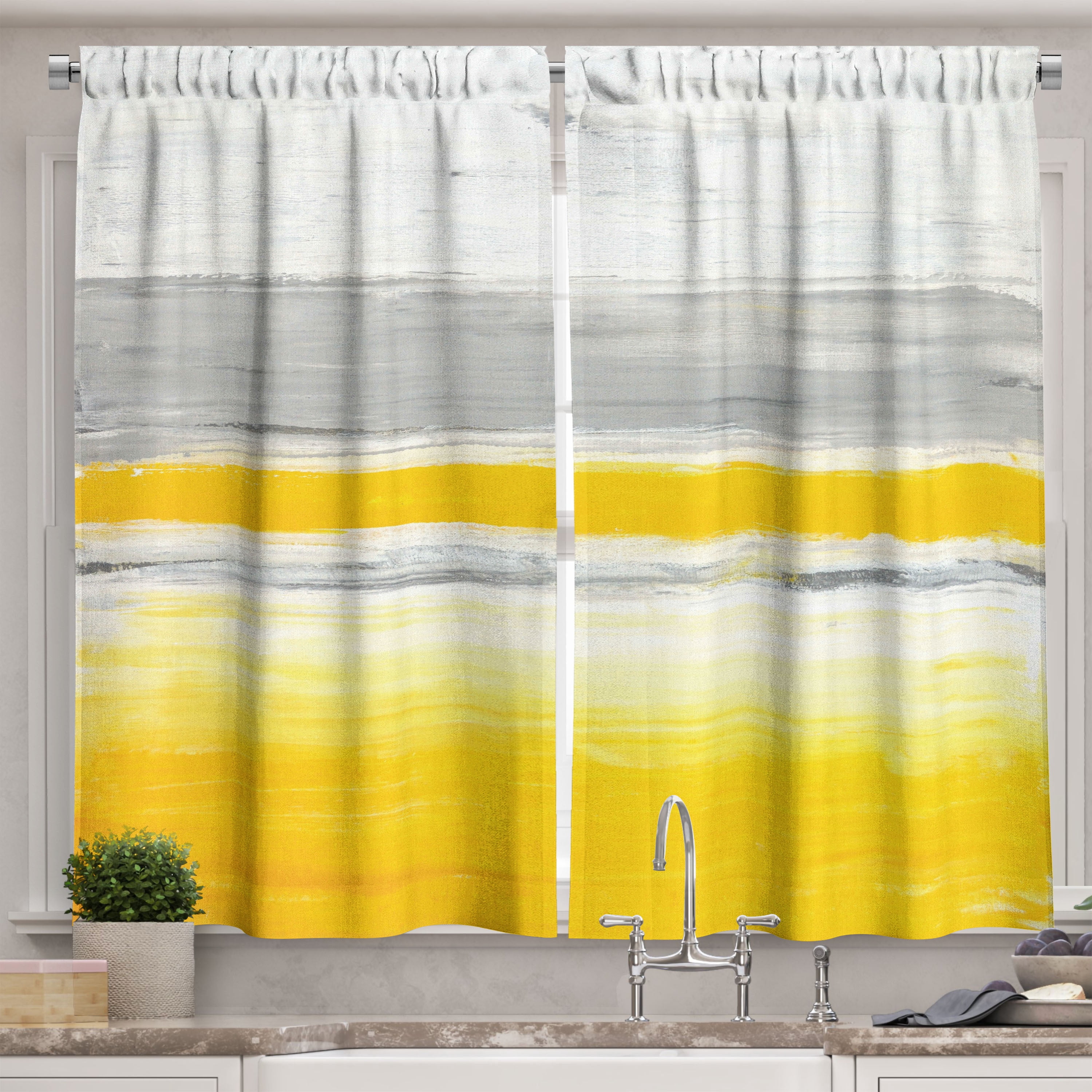 Ambesonne Yellow Kitchen Curtains, Watercolor Art Design, 55"x45", Pale ...