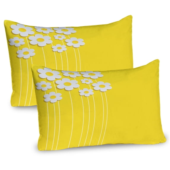 Ambesonne Yellow Pillow Sham 2 Pack, Cartoon Spring Flowers, 36"x20", Yellow White