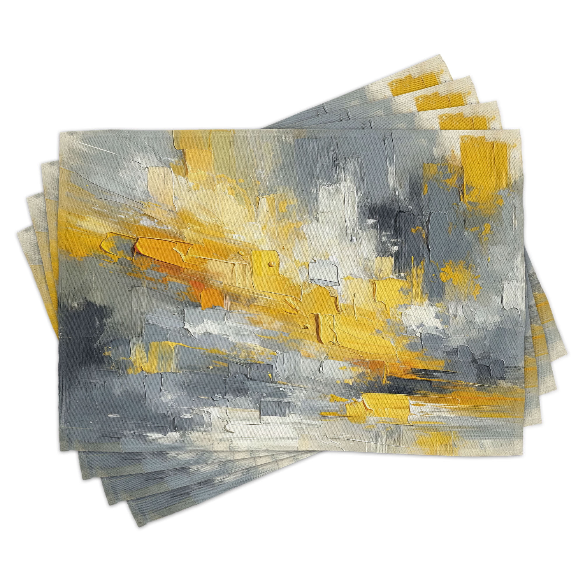 Yellow and Gray Abstract Polyester Rectangle Placemats Set of 4