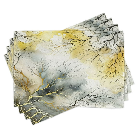 Ambesonne Yellow Place Mats Set of 4, Watercolor Look Back Branch, Standard Size, Mustard Blue Grey Khaki