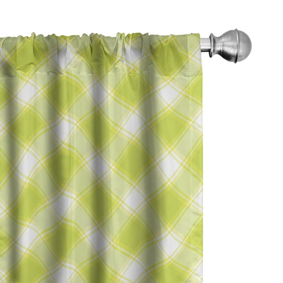 Ambesonne Yellow Plaid Curtains, Zigzag Tartan Print, Pair of 28"x95", Lime Green and White