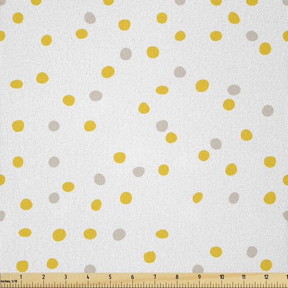 Ambesonne Yellow Polka Dot Fabric by the Yard Microfiber, Random Mini Spots, 2 Yards, Earth Yellow Pale Tan