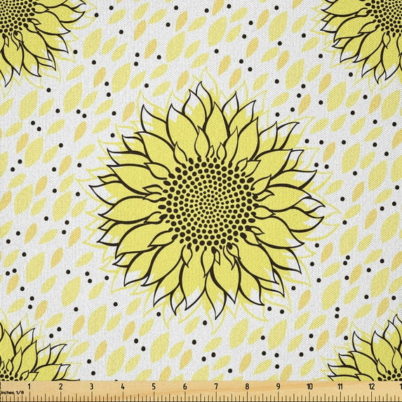 Ambesonne Yellow Polka Dot Fabric by the Yard Microfiber, Sunflowers Spots, 1 Yard, Pastel Yellow Dark Grey