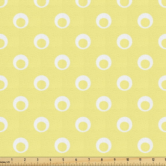 Ambesonne Yellow Polka Dot Fabric by the Yard Upholstery, Simple Circular, 2 Yards, Pastel Yellow and White
