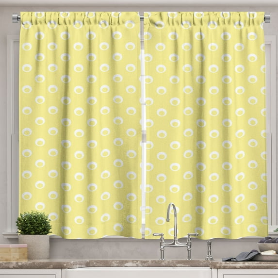 Ambesonne Yellow Polka Dot Kitchen Curtains, Simple Circular, 55"x45", Pastel Yellow and White