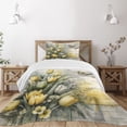 thumbnail image 1 of Ambesonne Yellow Quilted Bedspread Set 2 Pcs, Rustic Farmhouse Tulip Leafy, Twin Size, Pale Mustard Reseda Green, 1 of 4