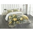 thumbnail image 1 of Ambesonne Yellow Quilted Bedspread Set 3 Pcs, Rustic Farmhouse Tulip Leafy, Queen Size, Pale Mustard Reseda Green, 1 of 4