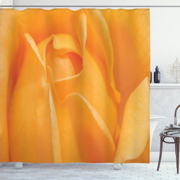 Ambesonne Yellow Shower Curtain, Close Up of a Rose Print, 69"Wx70"L, Orange Marigold and Scarlet