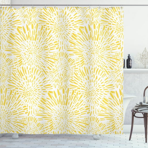Ambesonne Yellow Shower Curtain, Dandelions Asters Abstract, 69"Wx70"L, Yellow White