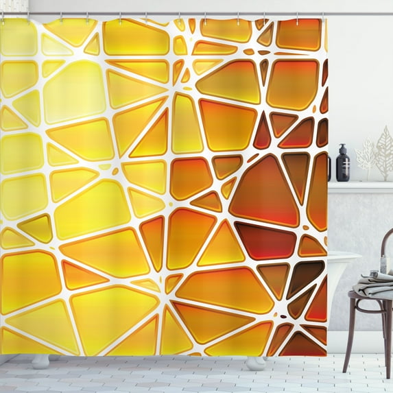 Ambesonne Yellow Shower Curtain, Geometrical Ombre Shapes, 69"Wx75"L, Marigold Yellow
