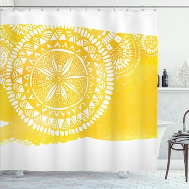 Ambesonne Yellow Shower Curtain, Mandala Oriental Ethnic, 69"Wx70"L, Yellow White