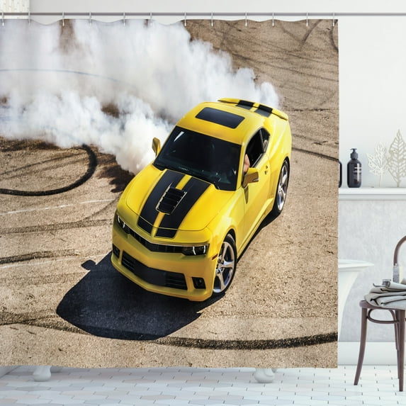 Ambesonne Yellow Shower Curtain, Racer Speedy Sports Car, 69"Wx75"L, Yellow Warm Taupe