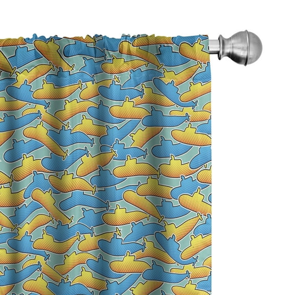 Ambesonne Yellow Submarine Curtains, Pop Art Style, Pair of 28"x84", Yellow and Blue