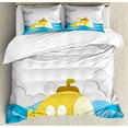 thumbnail image 1 of Ambesonne Yellow Submarine Duvet Cover Set, Wavy Sea Sky, 2-Calking, Mustard and Blue, 1 of 7