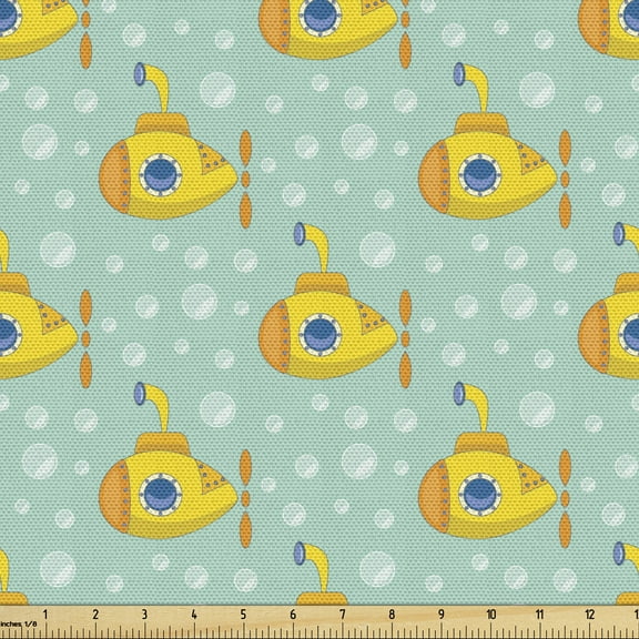 Ambesonne Yellow Submarine Fabric by the Yard Upholstery, Nautical Style, 5 Yards, Seafoam and Earth Yellow