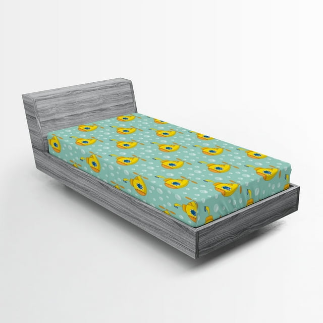 Ambesonne Yellow Submarine Fitted Sheet, Nautical Style, Twin Size, Seafoam and Earth Yellow