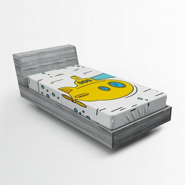 Ambesonne Yellow Submarine Fitted Sheet, Ocean Bubbles, Twin Size, White Yellow Blue