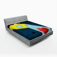 thumbnail image 1 of Ambesonne Yellow Submarine Fitted Sheet, Ocean Heart, Queen Size, Yellow Dark Blue, 1 of 2