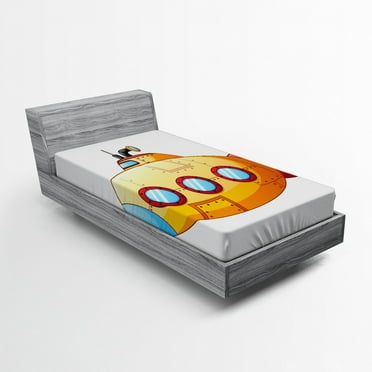 Ambesonne Yellow Submarine Fitted Sheet, Sea Cartoon, Twin XL Size, Orange and Yellow
