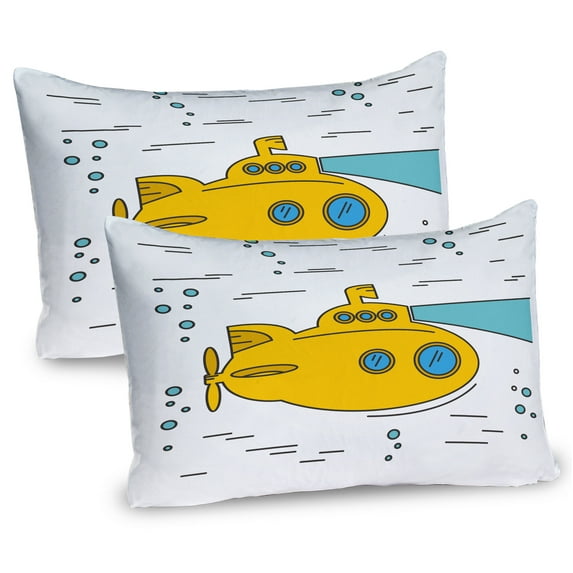 Ambesonne Yellow Submarine Pillow Sham 2 Pack, Ocean Bubbles, 26"x20", White Yellow Blue