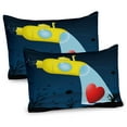 thumbnail image 1 of Ambesonne Yellow Submarine Pillow Sham 2 Pack, Ocean Heart, 30"x20", Yellow Dark Blue, 1 of 3