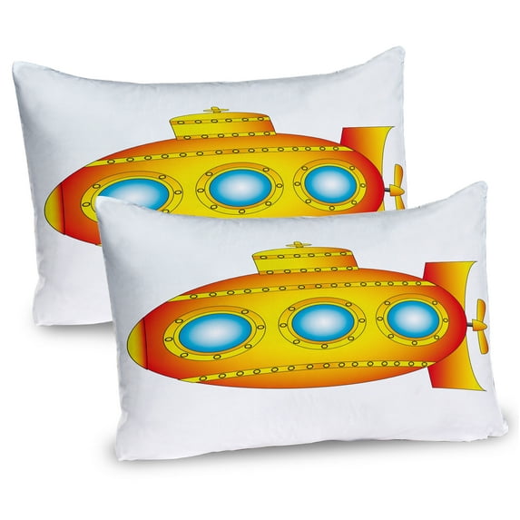 Ambesonne Yellow Submarine Pillow Sham 2 Pack, Sea Vessel, 30"x20", Orange and Yellow