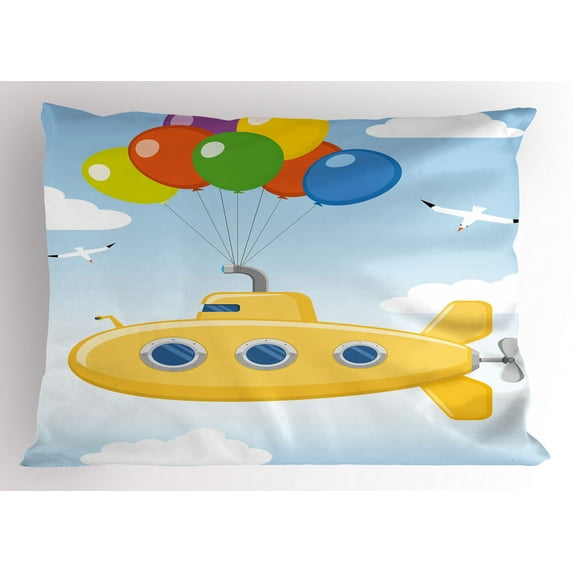 Ambesonne Yellow Submarine Pillow Sham, Flying in Sky, 26" X 20", Multicolor