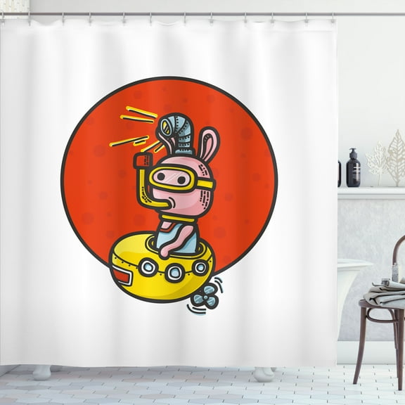 Ambesonne Yellow Submarine Shower Curtain, Alien Planet, 69"Wx84"L, White Red