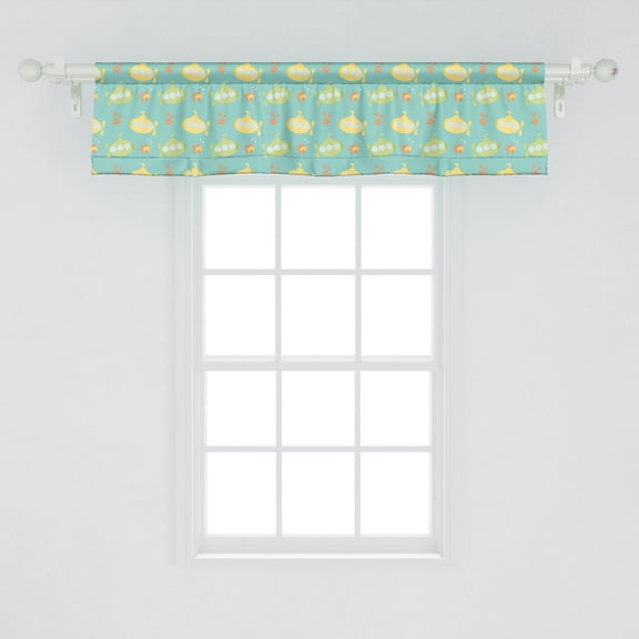 Ambesonne Yellow Submarine Window Valance, Cartoon Submarine with Starfish and Fish, Curtain Valance for Kitchen Bedroom Decor with Rod Pocket, 54" X 12", Seafoam Cream