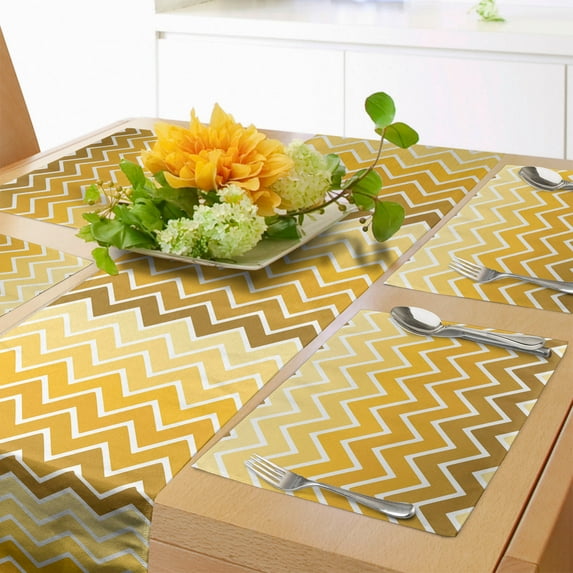Ambesonne Yellow Table Runner & Placemats, Chevron Zigzag Ombre, Placemat 4 pcs + Runner 14"x72", Yellow Pale Yellow