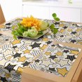 thumbnail image 1 of Ambesonne Yellow Table Runner & Placemats, Retro Polka Dotted Stars, Placemat 4 pcs + Runner 14"x90", Marigold Black White, 1 of 2