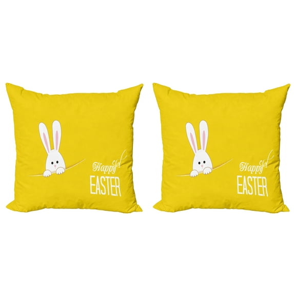 Ambesonne Yellow Throw Pillow Cover 2 Pack, Easter Rabbit Bunny, 20", Yellow White