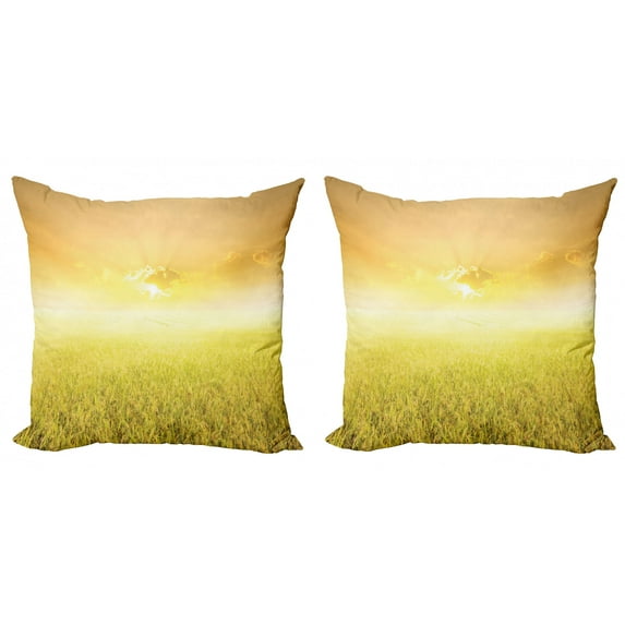 Ambesonne Yellow Throw Pillow Cover 2 Pack, Farm Countryside Field, 20", Yellow Beige