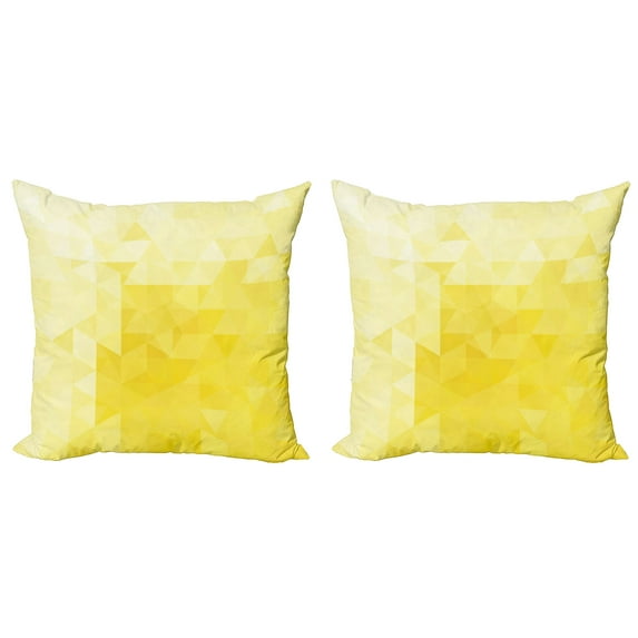 Ambesonne Yellow Throw Pillow Cover 2 Pack, Retro Triangles Mosaic, 16", Yellow