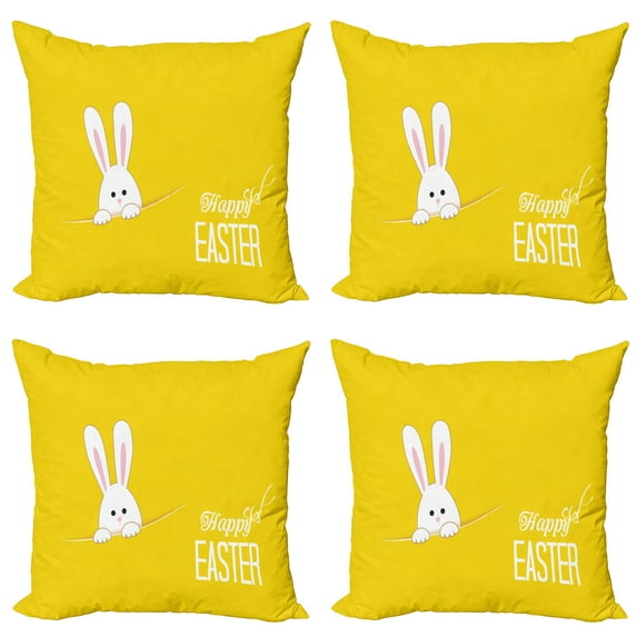 Ambesonne Yellow Throw Pillow Cover 4 Pack, Easter Rabbit Bunny, 24", Yellow White