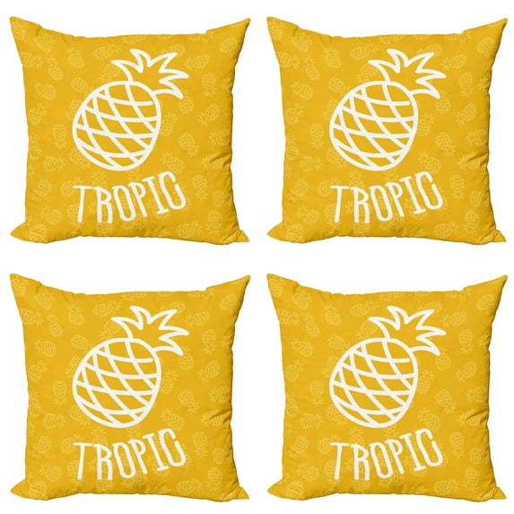Ambesonne Yellow Throw Pillow Cover 4 Pack, Exotic Pineapple Summer, 18", Yellow White