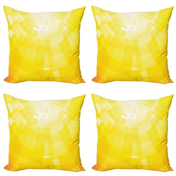 Ambesonne Yellow Throw Pillow Cover 4 Pack, Modern Circular Mosaic, 16", Yellow