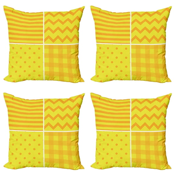 Ambesonne Yellow Throw Pillow Cover 4 Pack, Retro Patterns Zigzag, 18", Yellow Orange