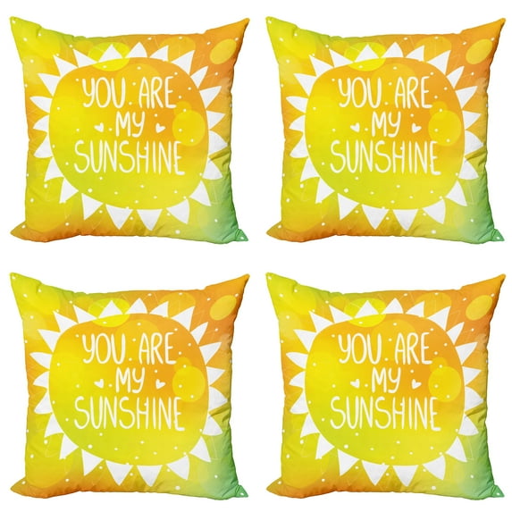 Ambesonne Yellow Throw Pillow Cover 4 Pack, Sun Love Art, 20", Yellow