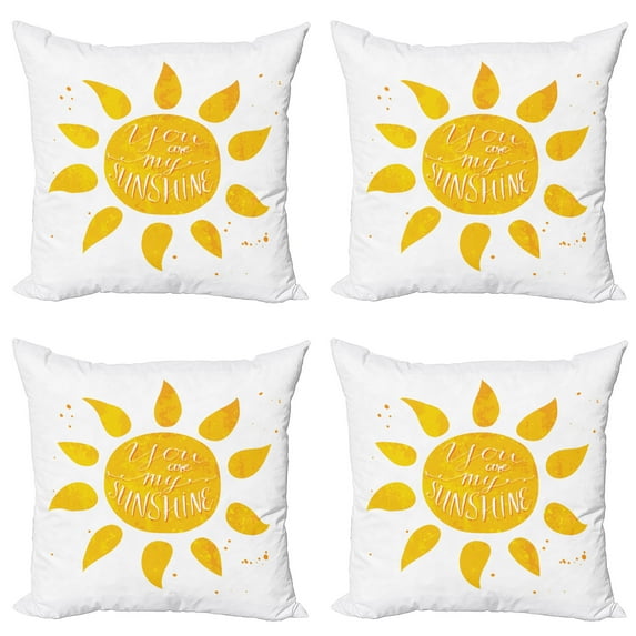 Ambesonne Yellow Throw Pillow Cover 4 Pack, Sun Romance Words White, 24", Yellow