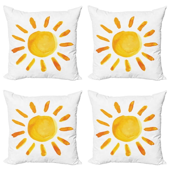 Ambesonne Yellow Throw Pillow Cover 4 Pack, Watercolor Sun, 18", Yellow